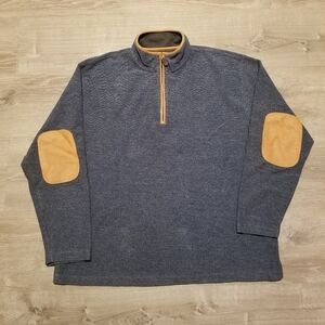 ORVIS Simoom Tweed Quarter-Zip Sweatshirt Mens XL Blue Brown Leather Elbow Patch